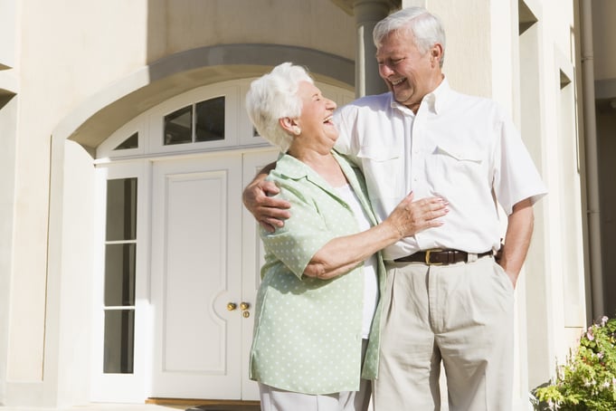 Happy senior couple enjoys the benefits of a life plan community. 
